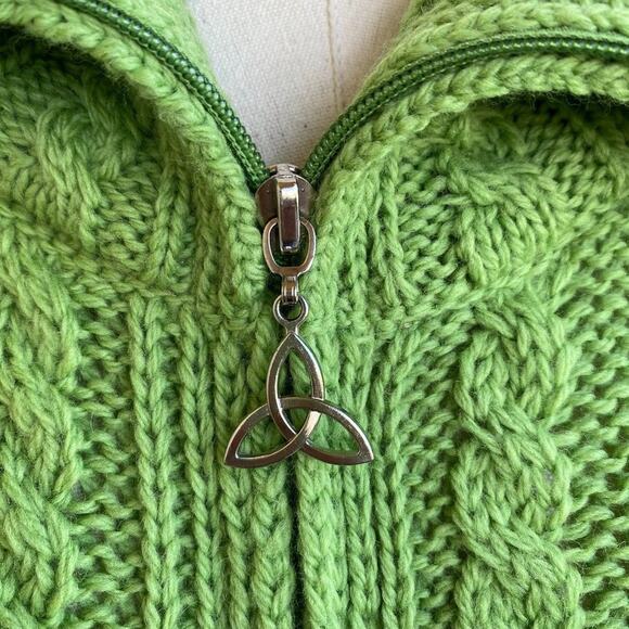 Aran Crafts Sweater Trinity Knot Pull Merino Wool Cable Knit Full Zip Sweater S - Picture 2 of 7